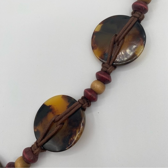 Boho Tortoise & Wood Bead Corded Tie Belt 39” at smallest, unbranded - Picture 3 of 7